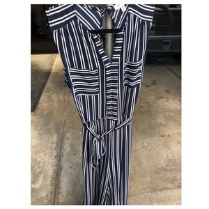 Blue and white stripped jumpsuit